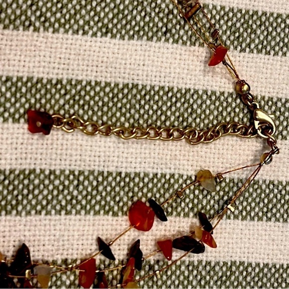 Vintage Silvertone Hand Made Genuine Stone Chips 3 Strands Necklace 16” - Picture 7 of 7